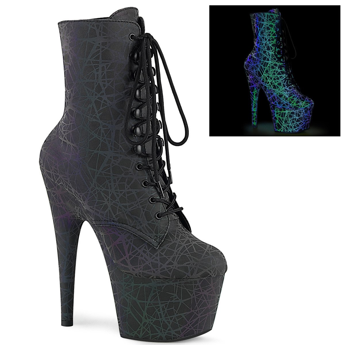 Pleaser Adore-1020REFL GNPP/M - Green High-Platform Ankle Boots