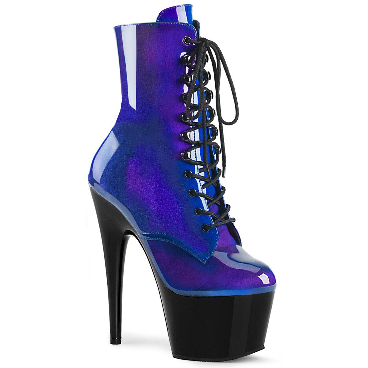 Pleaser Adore-1020SHG BLU-PP/B - Shiny Blue High-Platform Ankle Boots