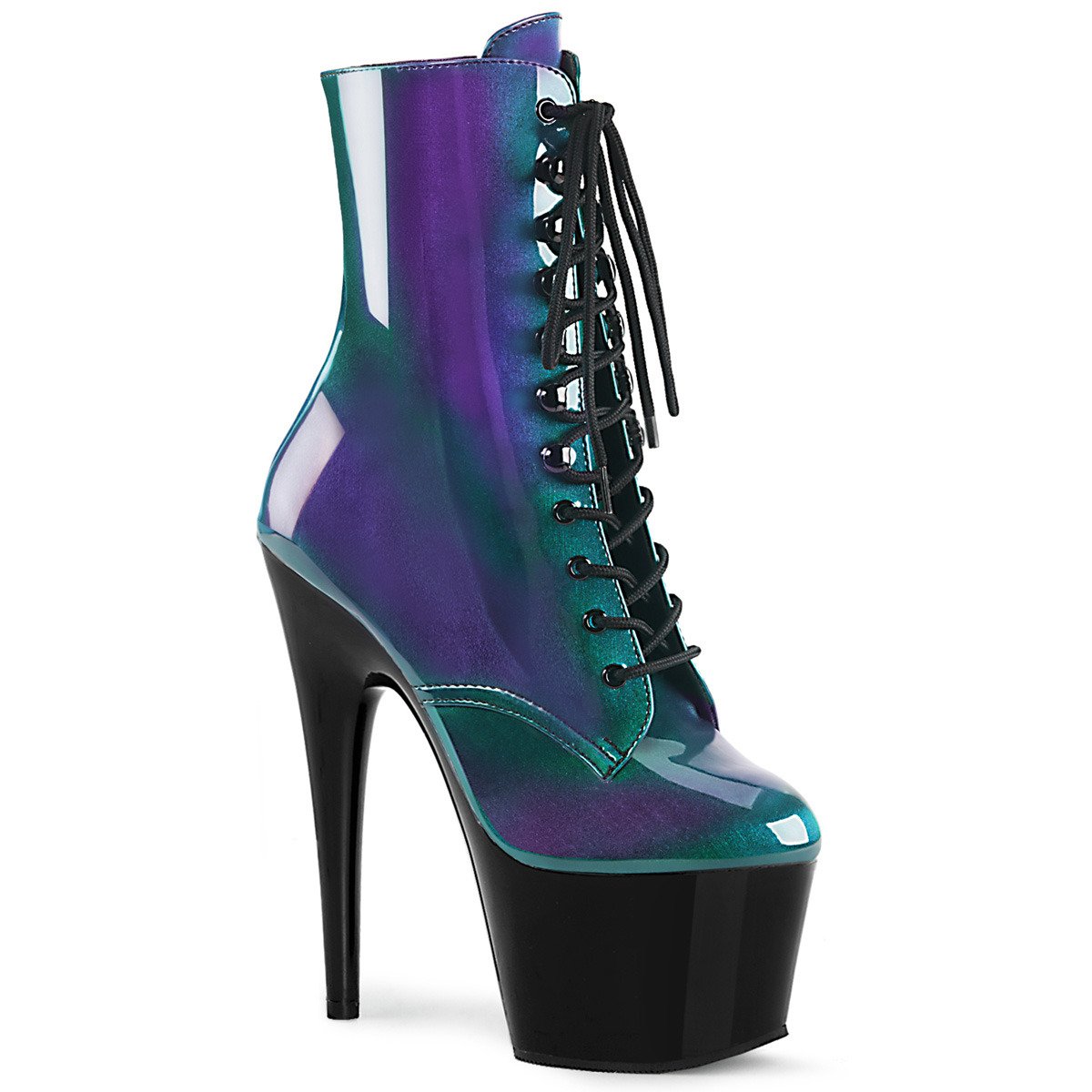 Pleaser Adore-1020SHG PP-GRN/B - Shiny Violet High-Platform Ankle Boots