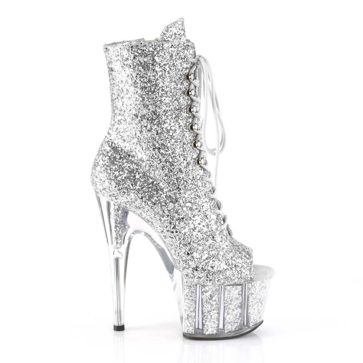 Pleaser Adore-1021G SG/M - Silver High-Platform Ankle Boots