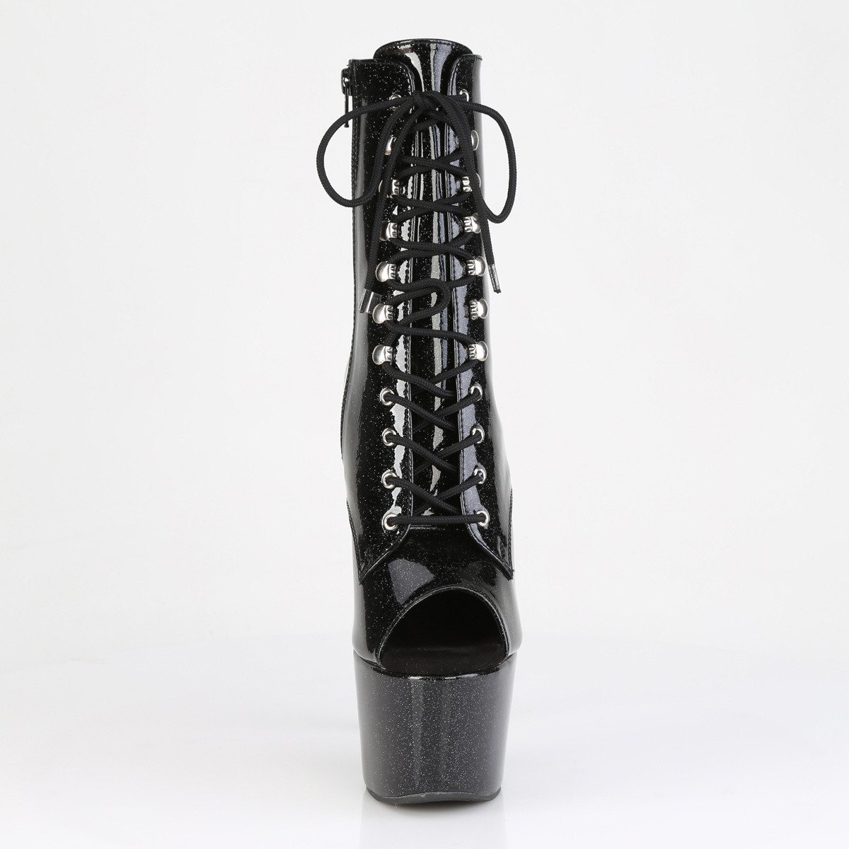 Pleaser Adore-1021GP BG/M - Shiny Black High-Platform Peep Toe Boots
