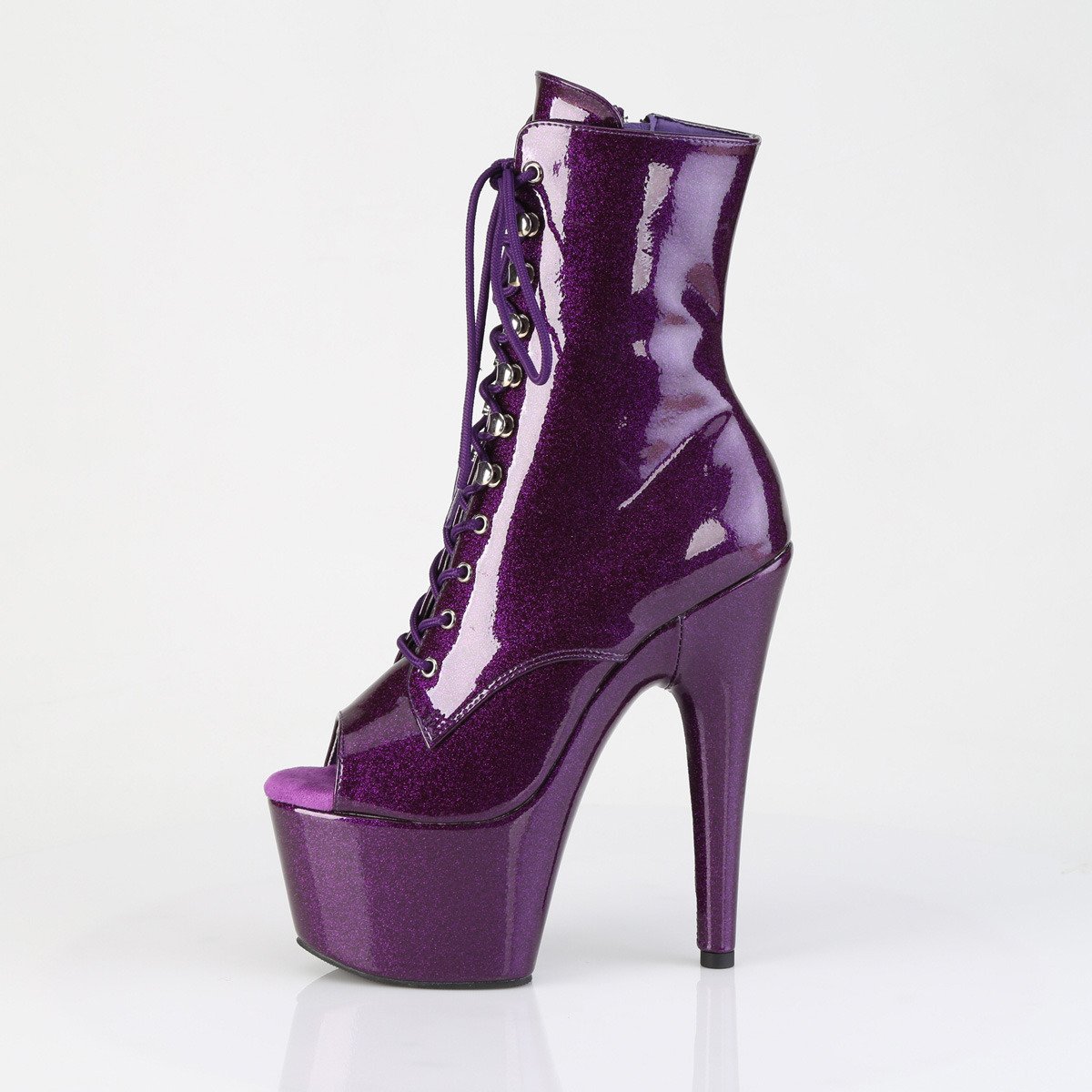 Pleaser Adore-1021GP PPG/M - Shiny Violet High-Platform Peep Toe Boots