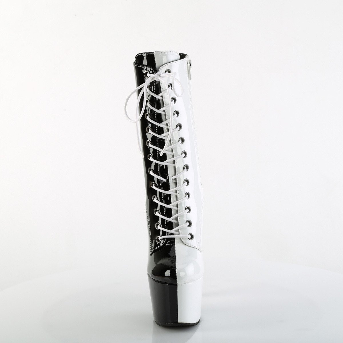 Pleaser Adore-1040TT B-W/M - Shiny Black High-Platform Ankle Boots