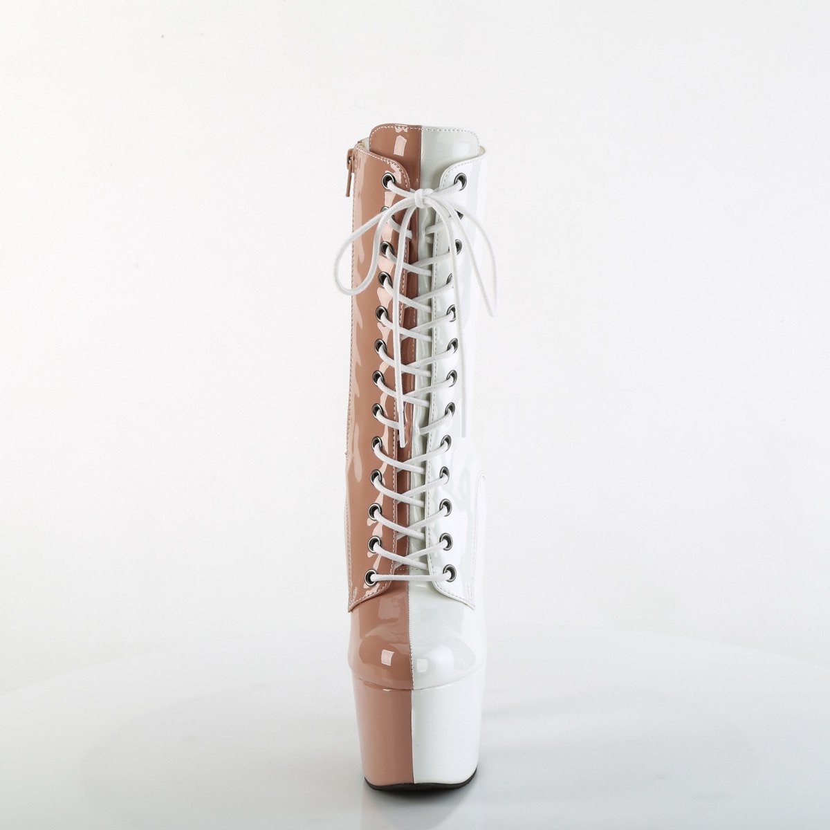 Pleaser Adore-1040TT BH-W/M - Shiny Beige High-Platform Ankle Boots