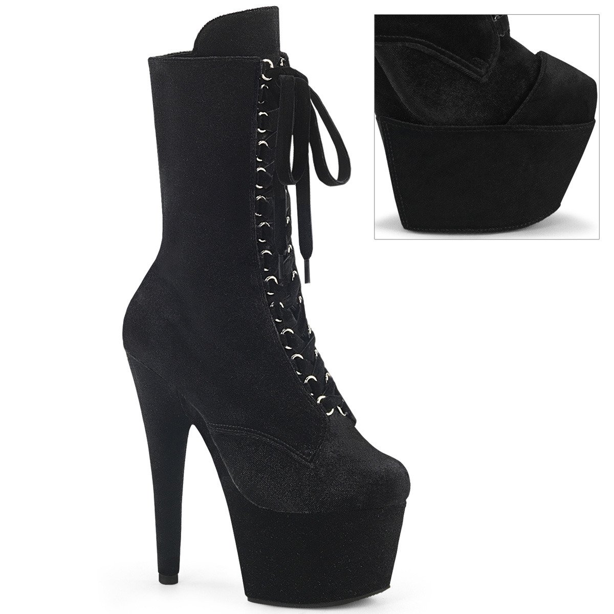 Pleaser Adore-1045VEL B/M - Black High-Platform Ankle Boots