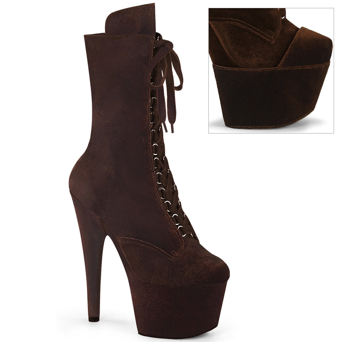 Pleaser Adore-1045VEL BN/M - Brown High-Platform Ankle Boots