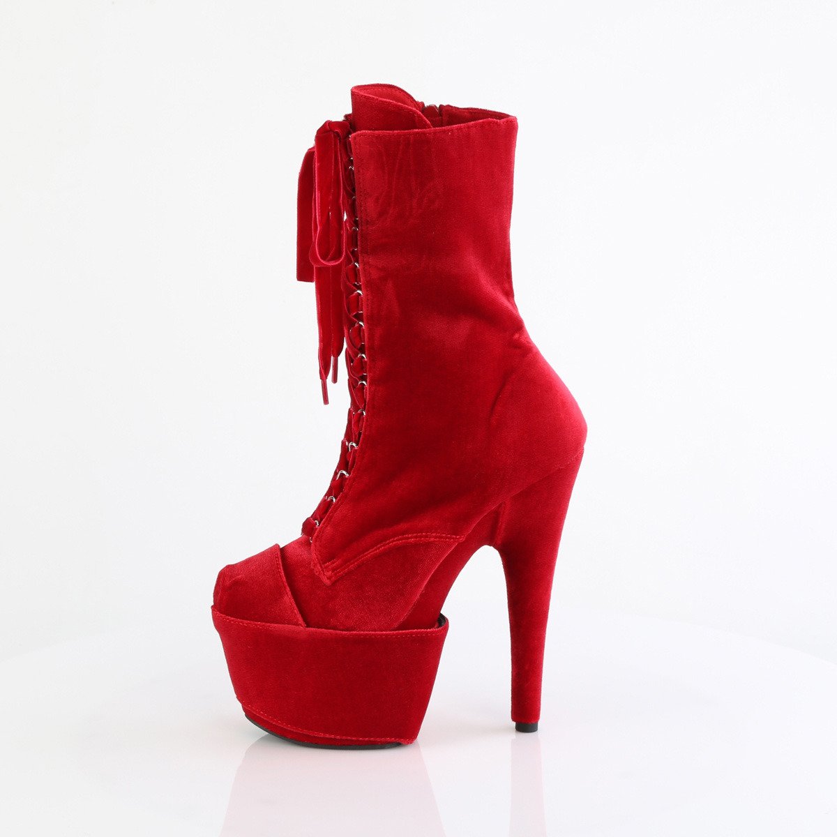 Pleaser Adore-1045VEL R/M - Red High-Platform Ankle Boots