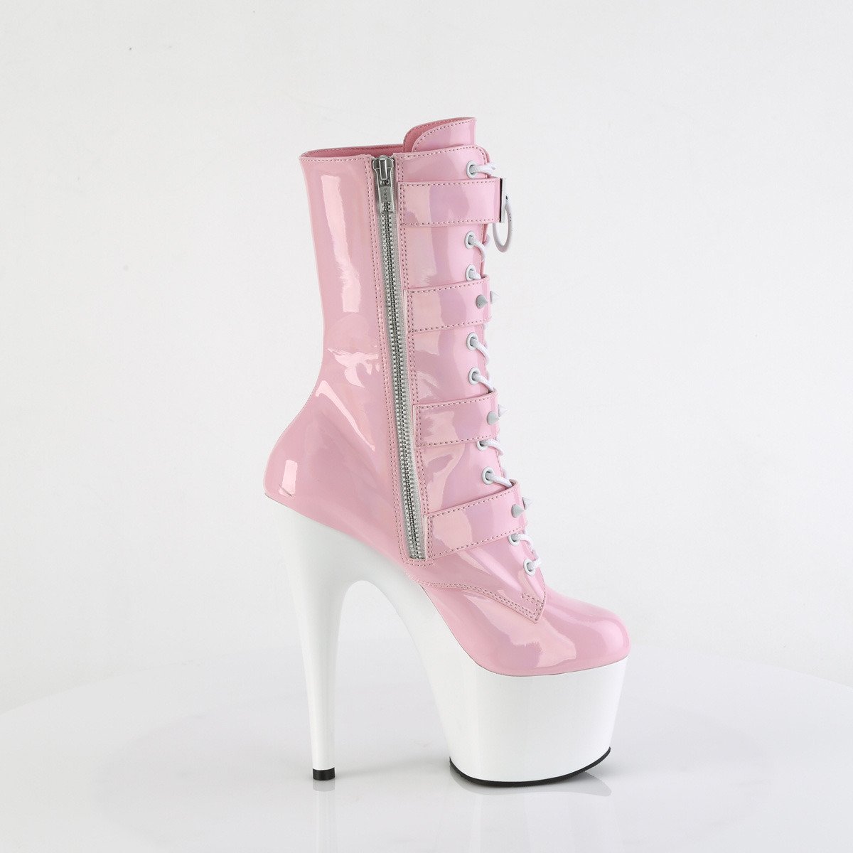 Pleaser Adore-1046TT BPHG/W - Shiny Pink High-Platform Ankle Boots