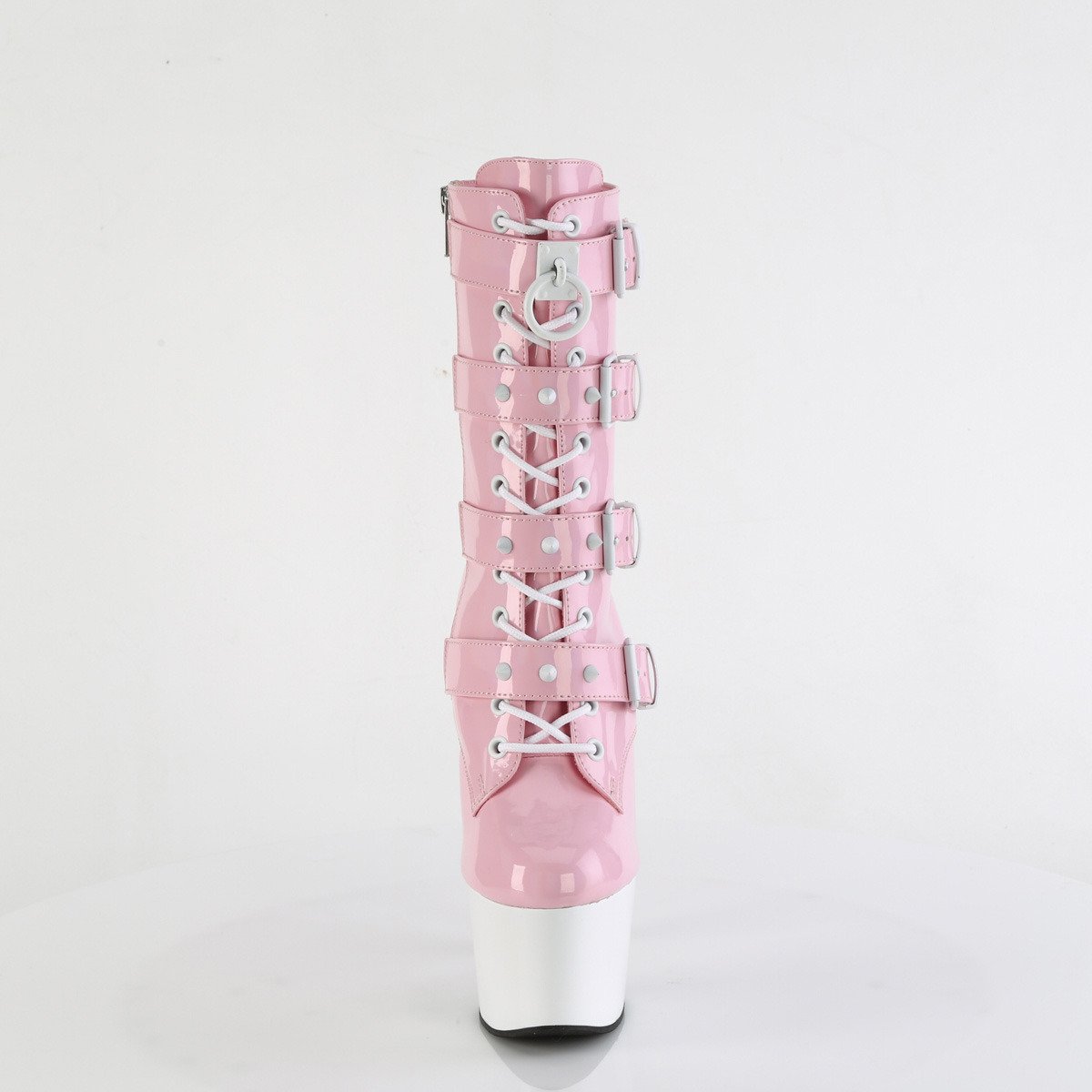 Pleaser Adore-1046TT BPHG/W - Shiny Pink High-Platform Ankle Boots