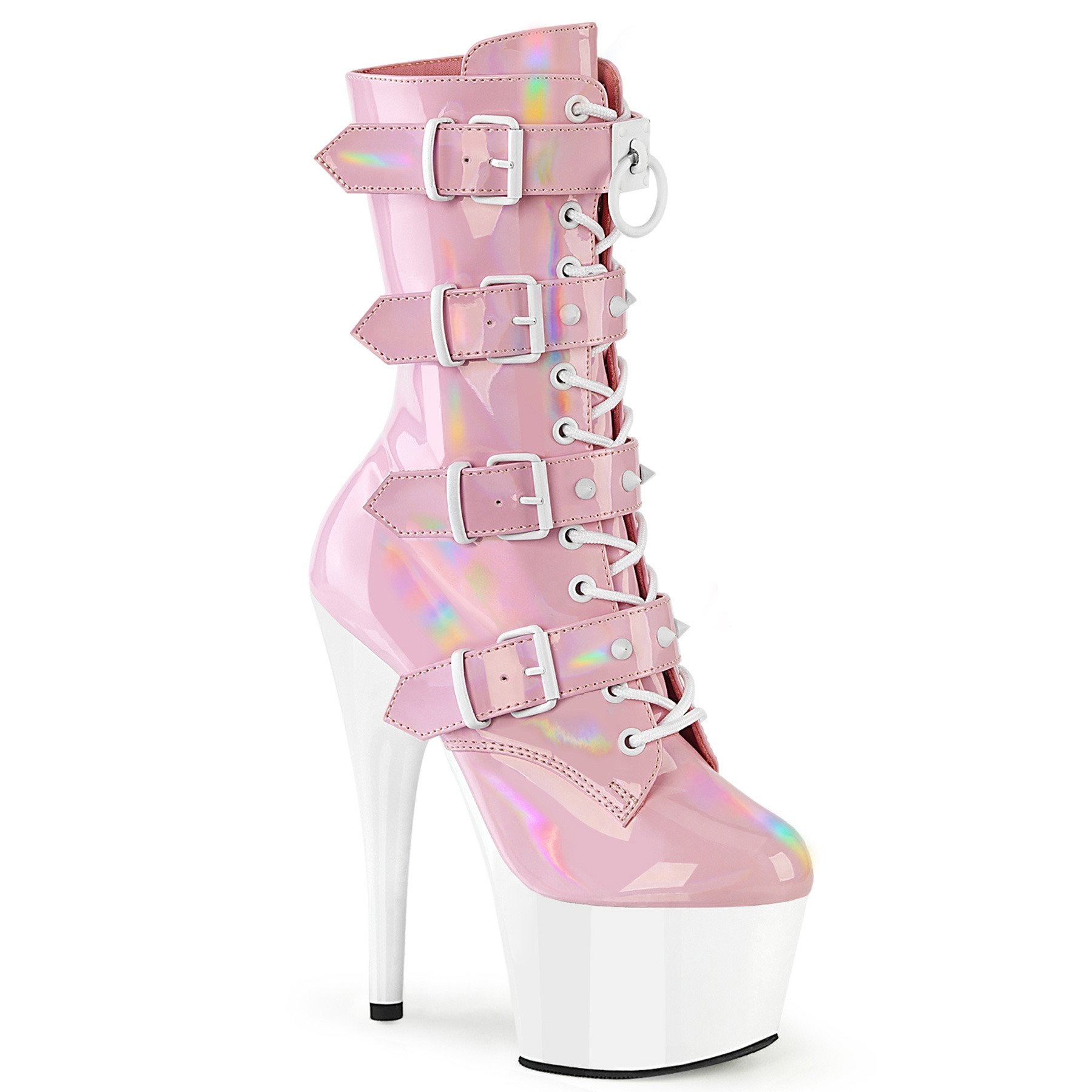 Pleaser Adore-1046TT BPHG/W - Shiny Pink High-Platform Ankle Boots