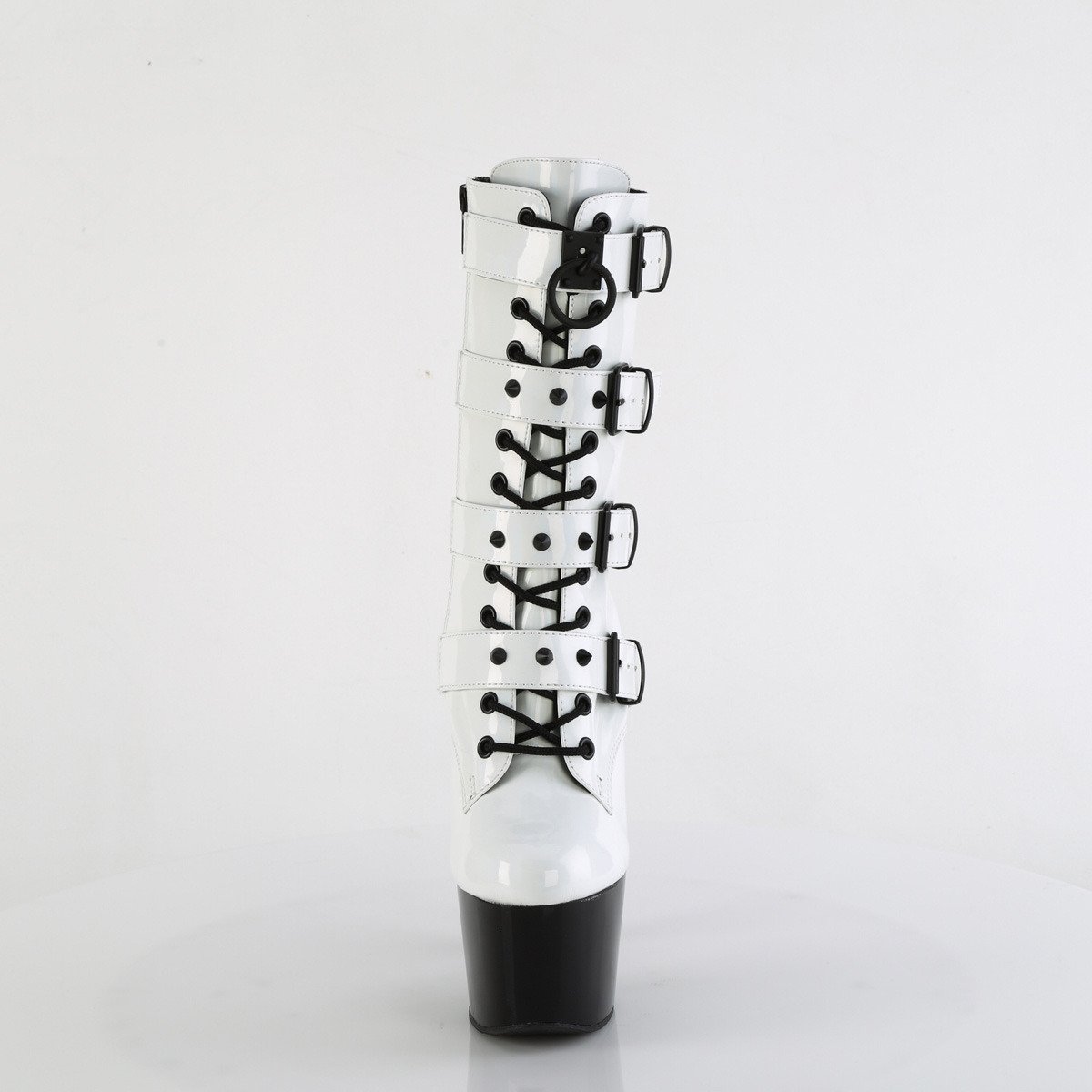 Pleaser Adore-1046TT WHG/B - Shiny White High-Platform Ankle Boots