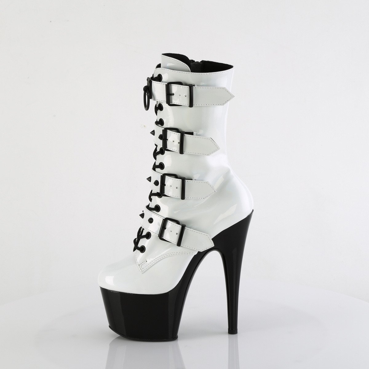 Pleaser Adore-1046TT WHG/B - Shiny White High-Platform Ankle Boots