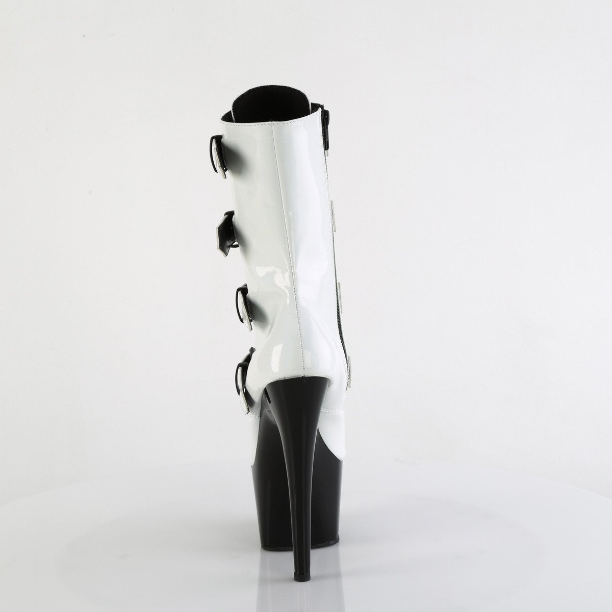 Pleaser Adore-1046TT WHG/B - Shiny White High-Platform Ankle Boots