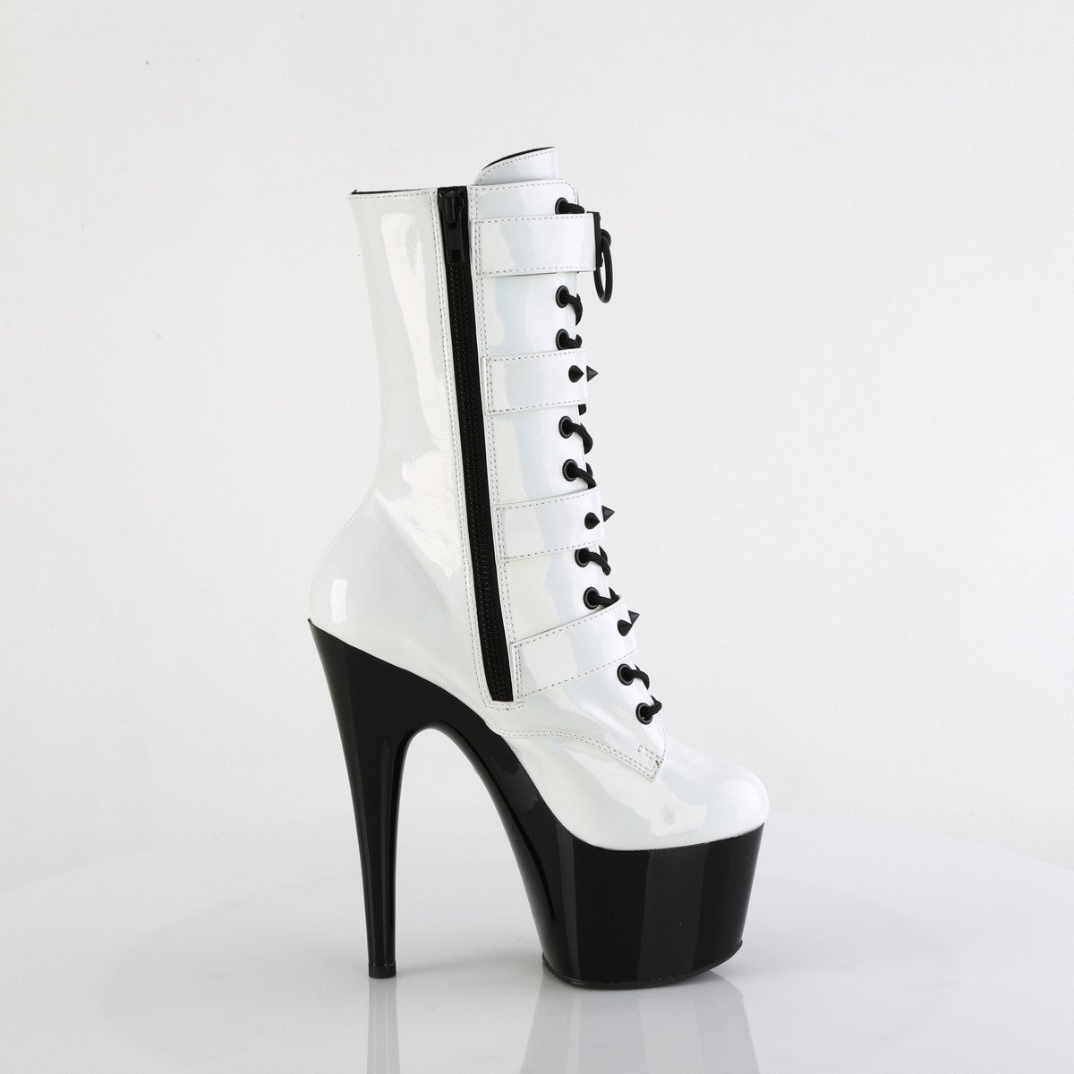 Pleaser Adore-1046TT WHG/B - Shiny White High-Platform Ankle Boots