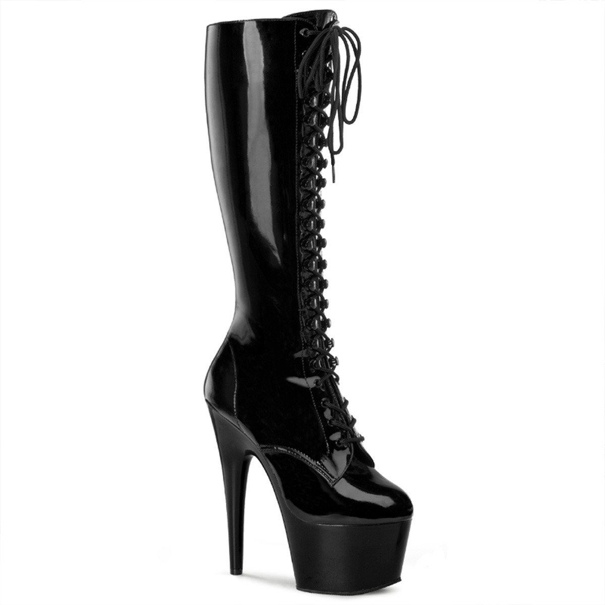 Pleaser Adore-2023 B/M - Shiny Black High-Platform Knee High Boots