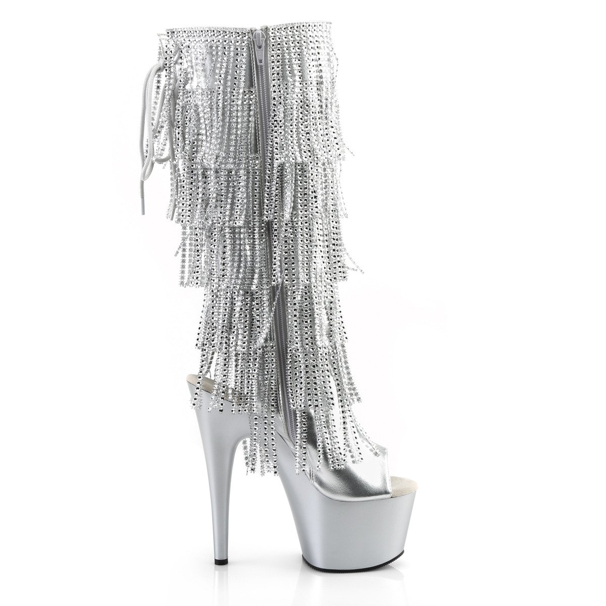 Pleaser Adore-2024RSF SMPU/M - Silver High-Platform Peep Toe Boots