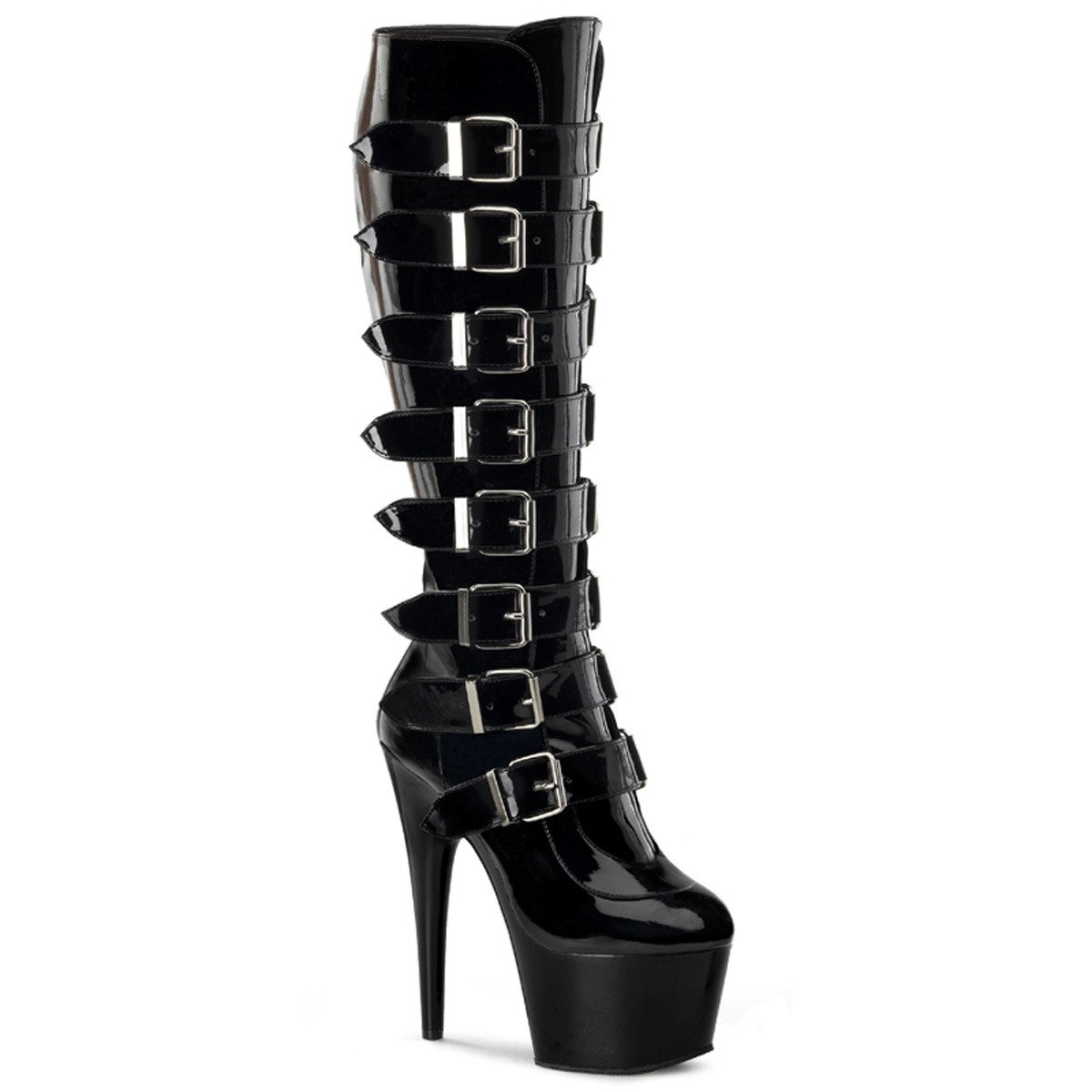Pleaser Adore-2043 B/M - Shiny Black High-Platform Knee High Boots