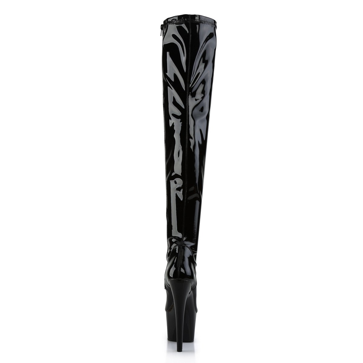 Pleaser Adore-3000 B/M - Shiny Black High-Platform Thigh High Boots