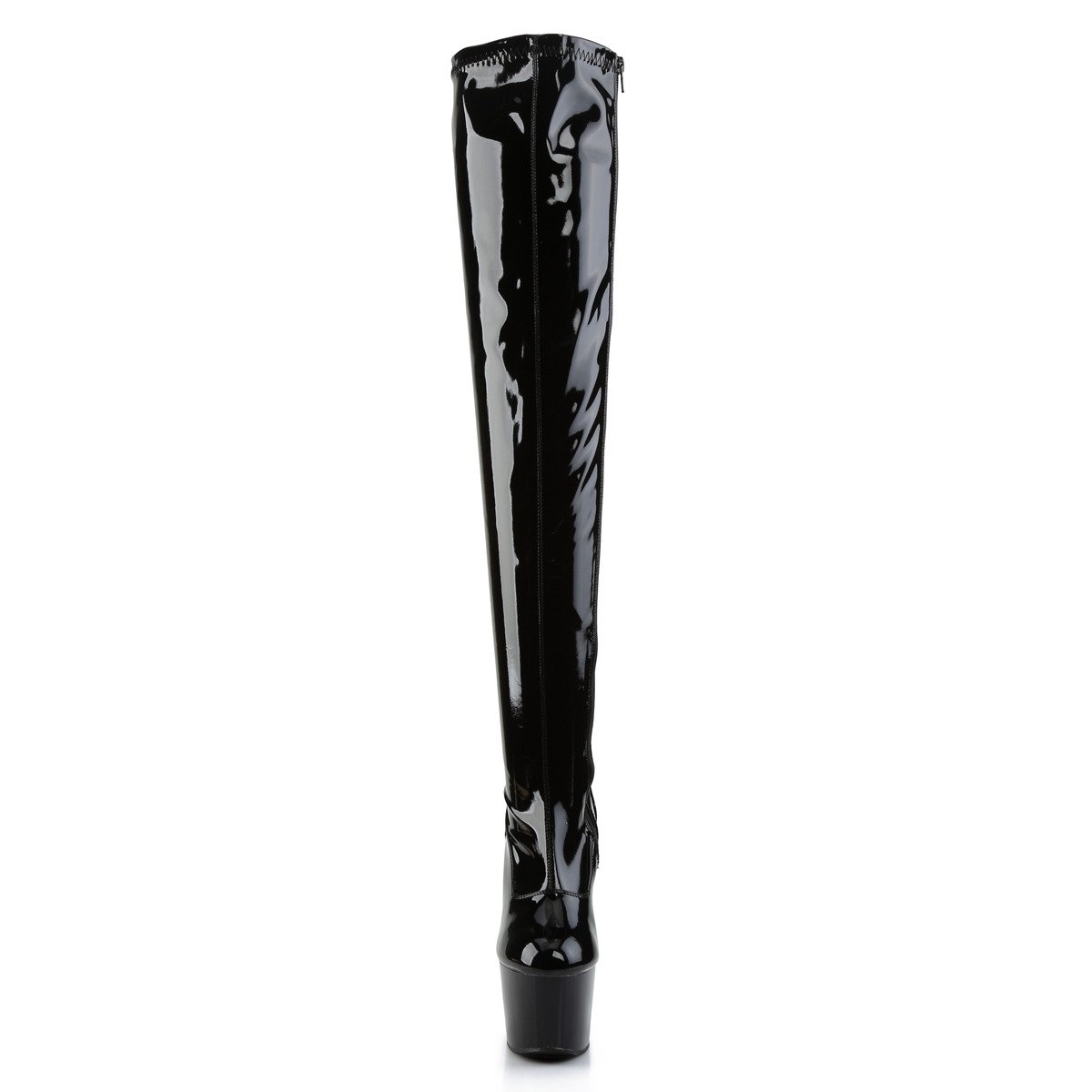 Pleaser Adore-3000 B/M - Shiny Black High-Platform Thigh High Boots