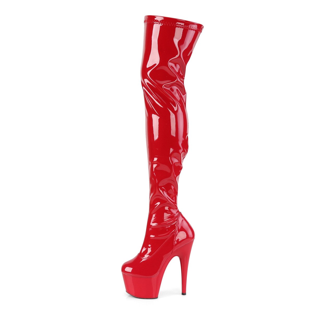 Pleaser Adore-3000 R/M - Shiny Red High-Platform Thigh High Boots