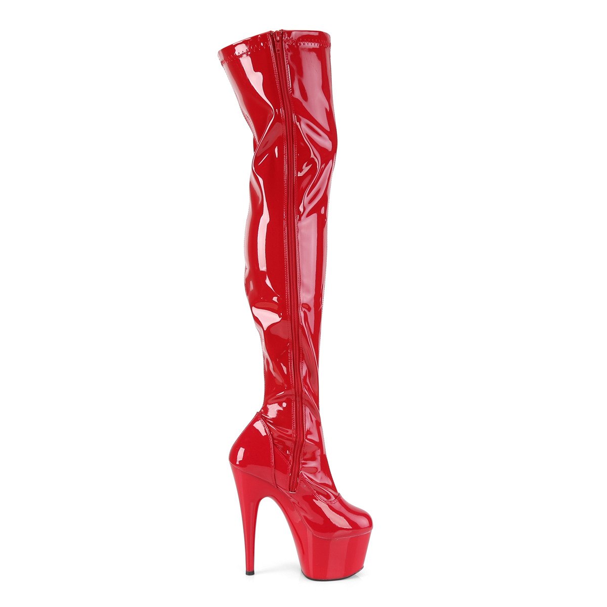 Pleaser Adore-3000 R/M - Shiny Red High-Platform Thigh High Boots