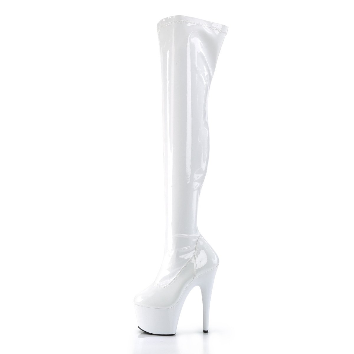 Pleaser Adore-3000 W/M - Shiny White High-Platform Thigh High Boots
