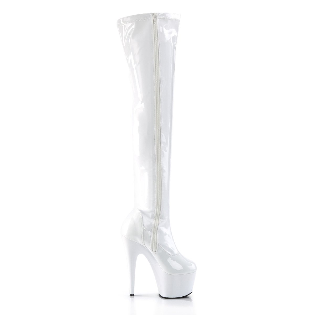 Pleaser Adore-3000 W/M - Shiny White High-Platform Thigh High Boots