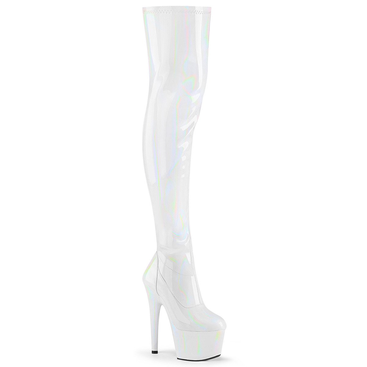 Pleaser Adore-3000HWR WHG/M - Shiny White High-Platform Thigh High Boots