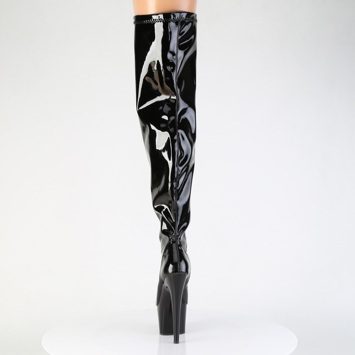 Pleaser Adore-3000WCF B/M - Shiny Black High-Platform Thigh High Boots With Widened Calf
