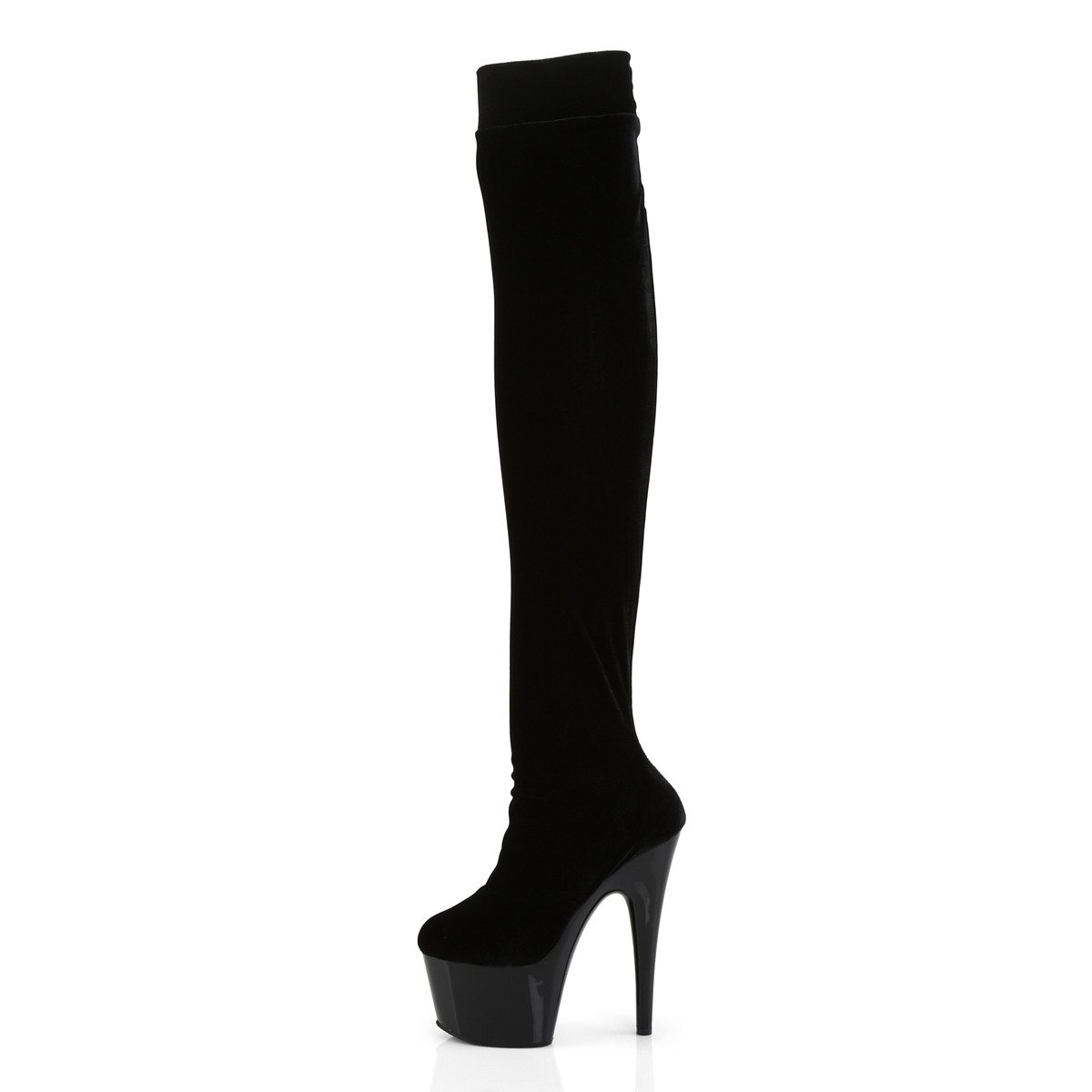 Pleaser Adore-3002 B/VEL - Black High-Platform Thigh High Boots