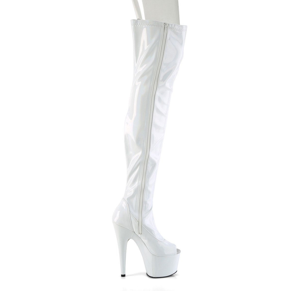 Pleaser Adore-3011HWR WHG/M - Shiny White High-Platform Peep Toe Boots