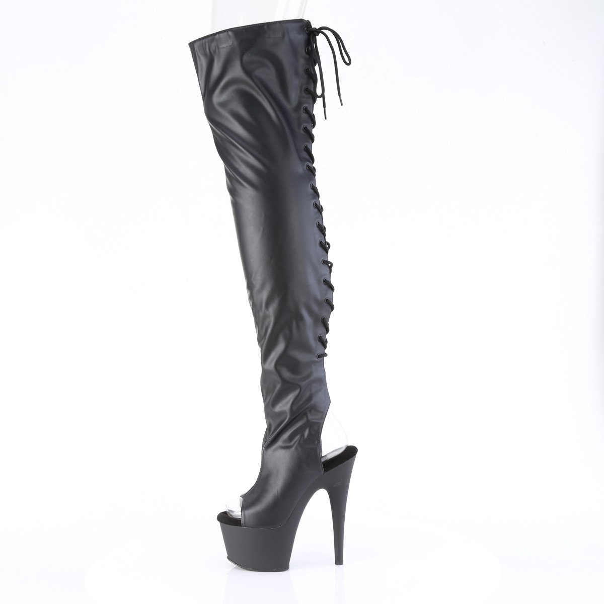 Pleaser Adore-3017 BPU - Shiny Black High-Platform Peep Toe Boots