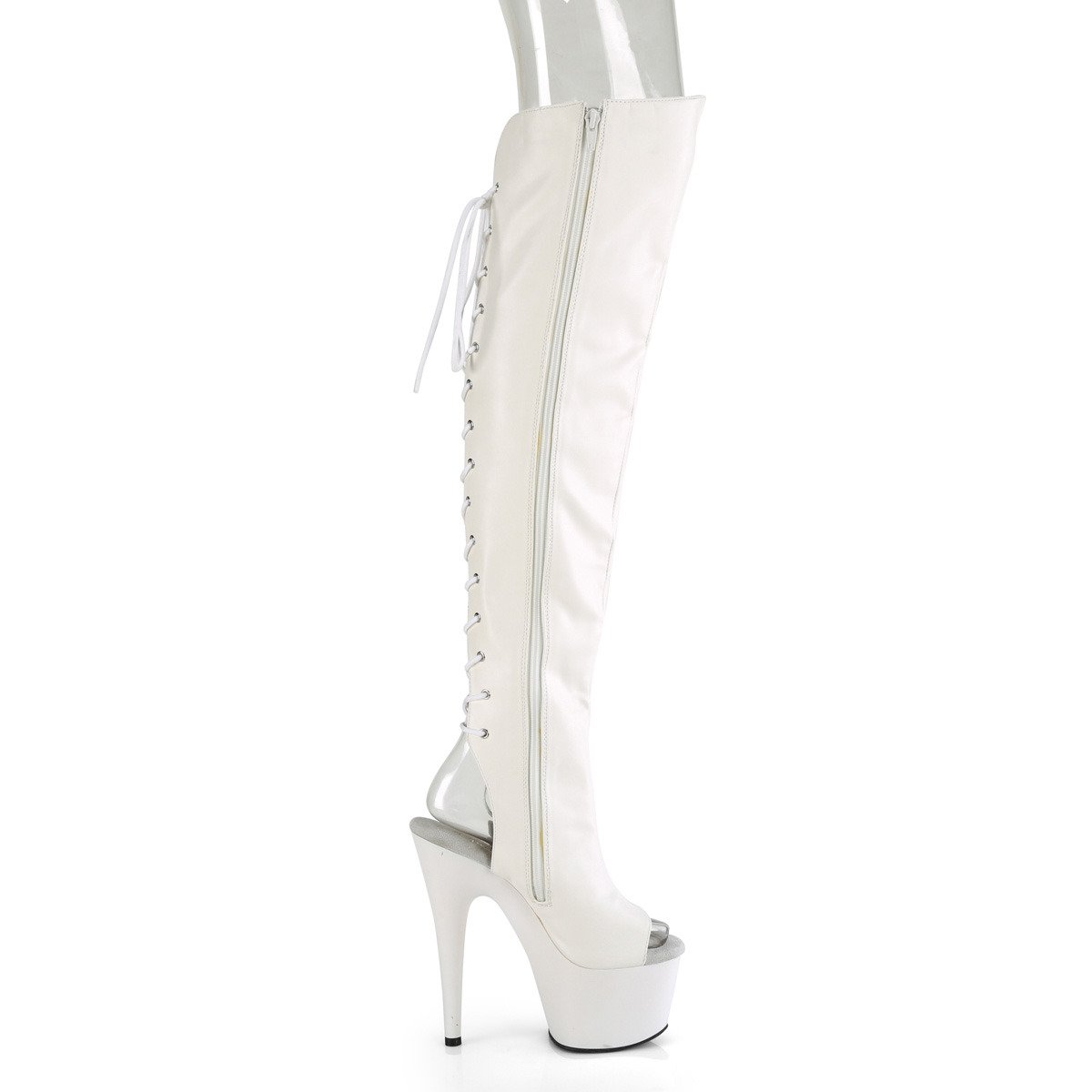 Pleaser Adore-3019 WPU/M - White High-Platform Thigh High Boots