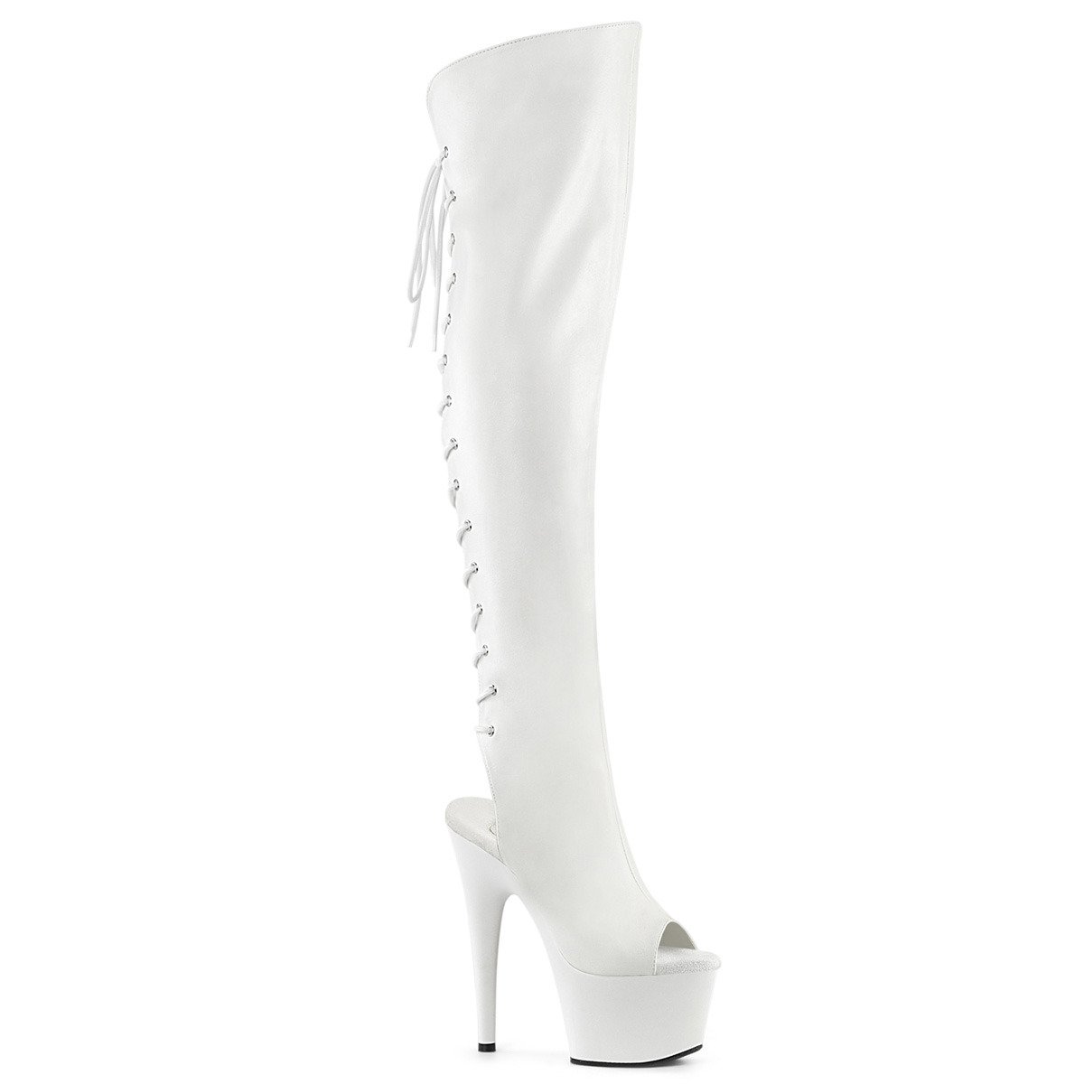 Pleaser Adore-3019 WPU/M - White High-Platform Thigh High Boots