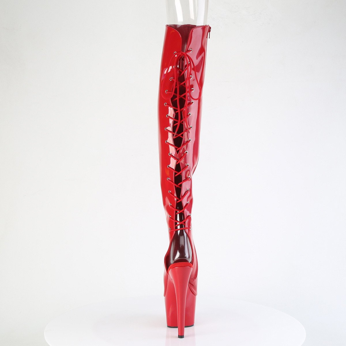 Pleaser Adore-3019HWR RHG/M - Shiny Red High-Platform Peep Toe Boots