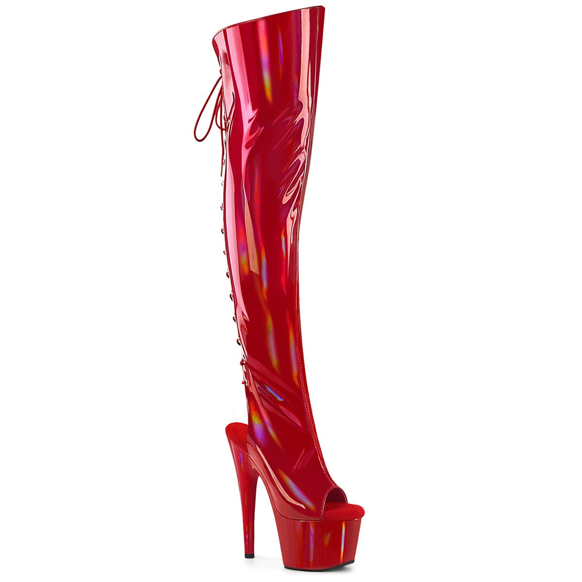 Pleaser Adore-3019HWR RHG/M - Shiny Red High-Platform Peep Toe Boots