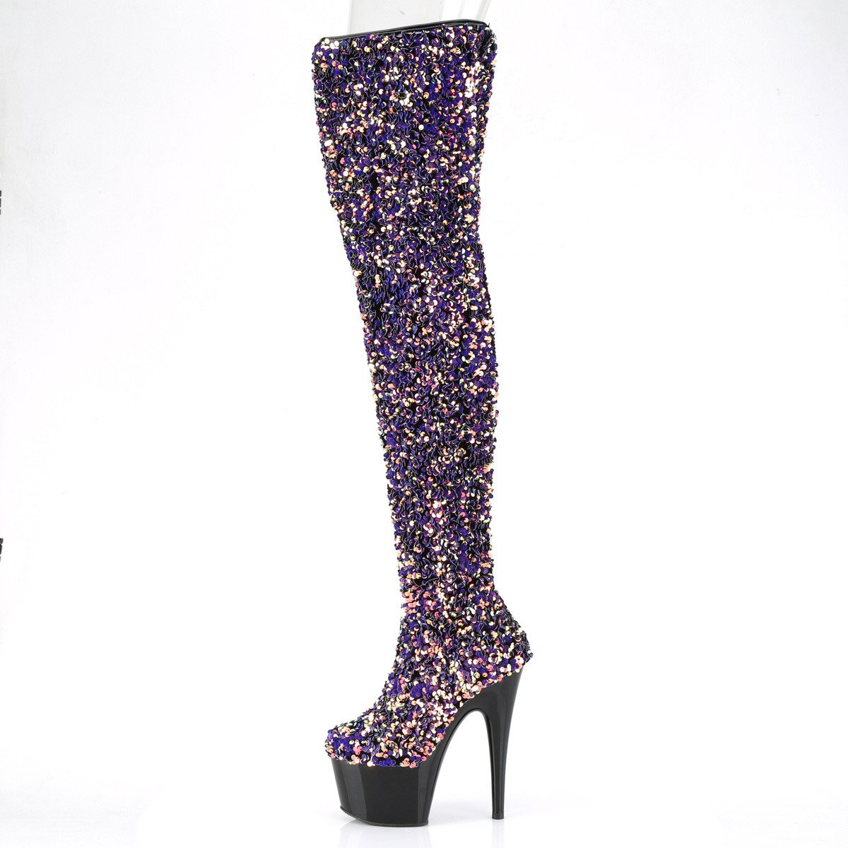 Pleaser Adore-3020 PPSQ/B - Violet High-Platform Thigh High Boots