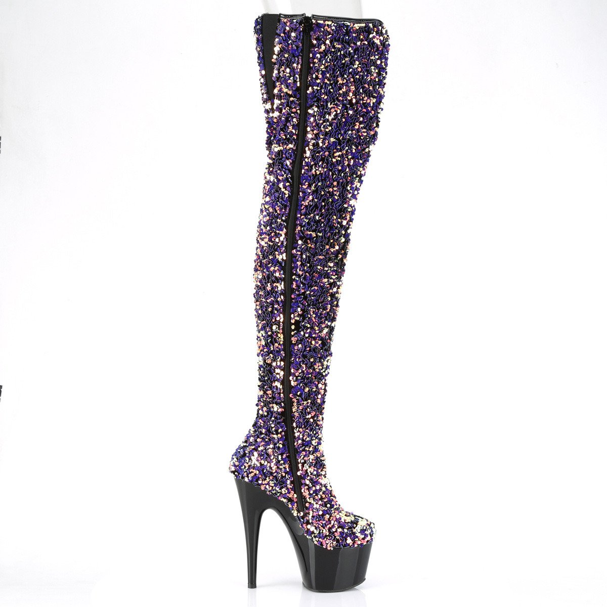 Pleaser Adore-3020 PPSQ/B - Violet High-Platform Thigh High Boots