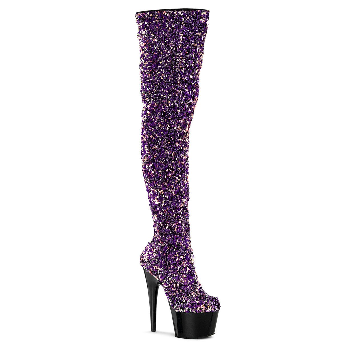 Pleaser Adore-3020 PPSQ/B - Violet High-Platform Thigh High Boots