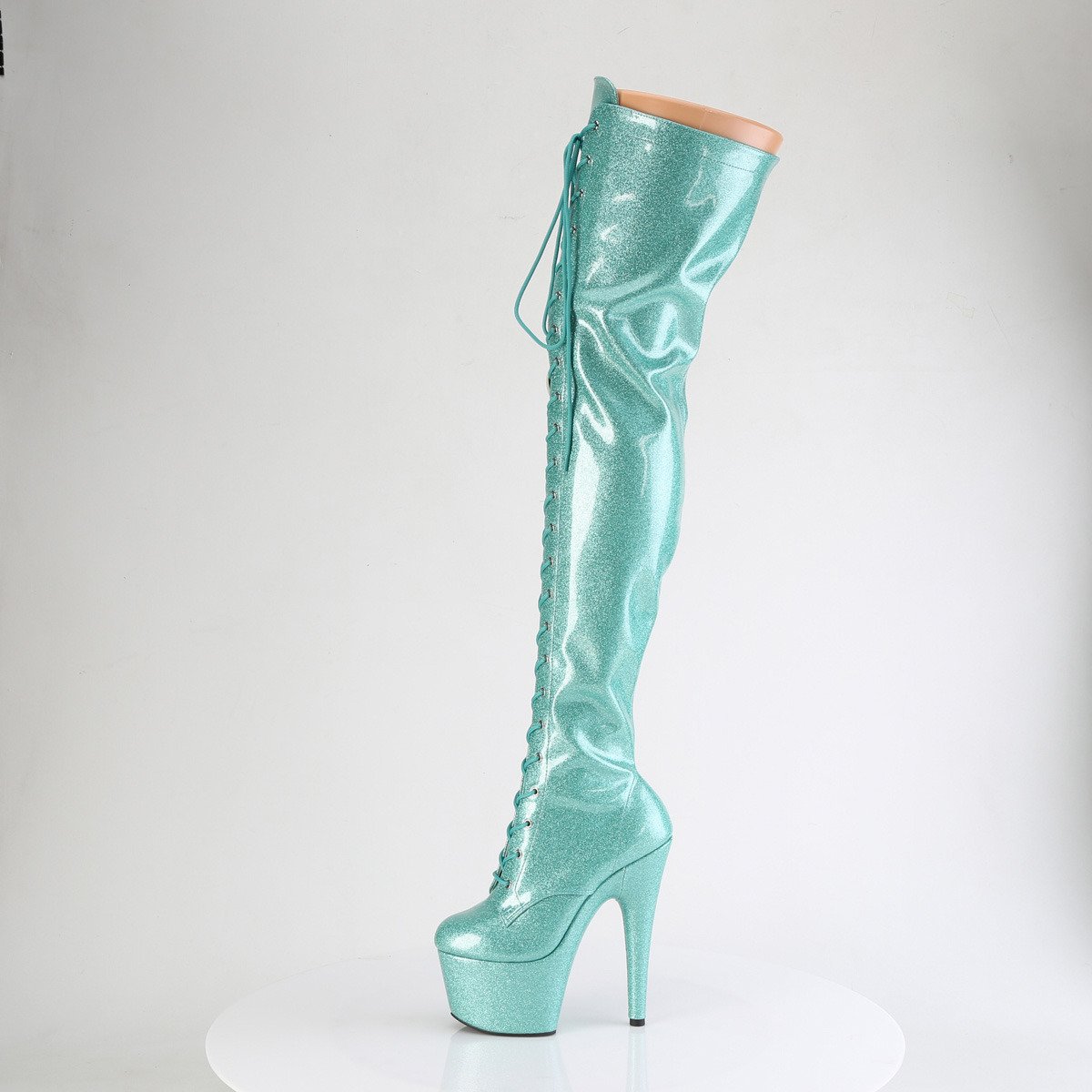 Pleaser Adore-3020GP AQG/M - Shiny Turquoise High-Platform Thigh High Boots