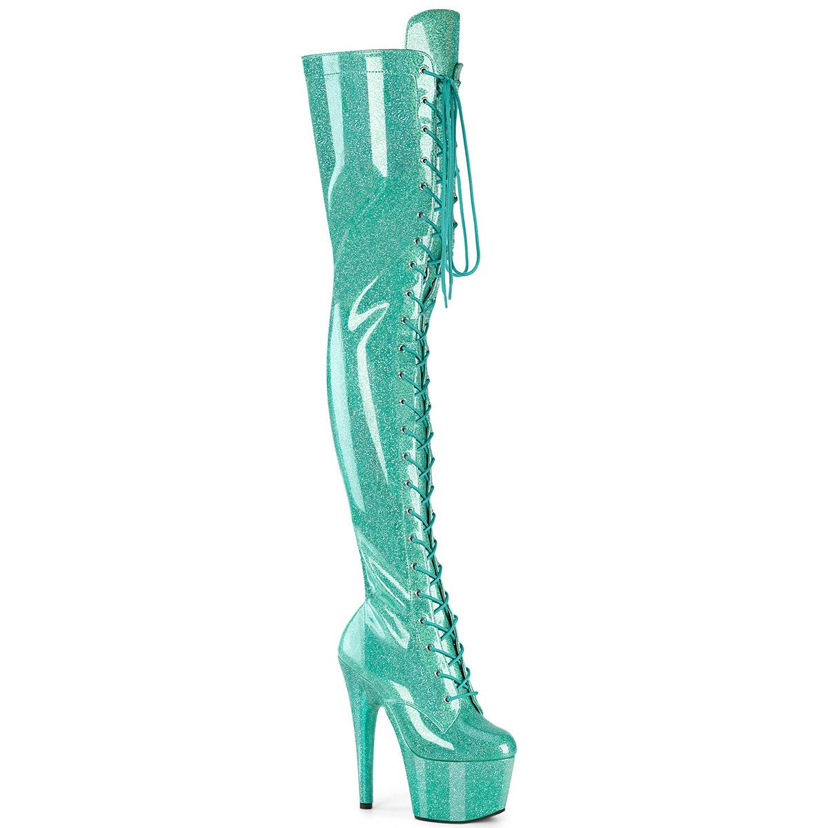Pleaser Adore-3020GP AQG/M - Shiny Turquoise High-Platform Thigh High Boots