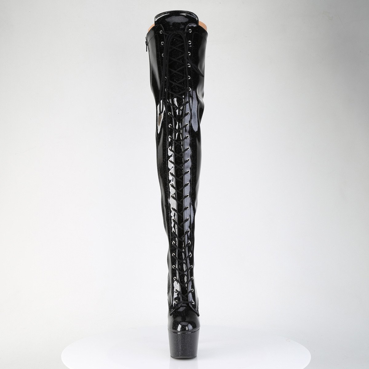 Pleaser Adore-3020GP BG/M - Shiny Black High-Platform Thigh High Boots