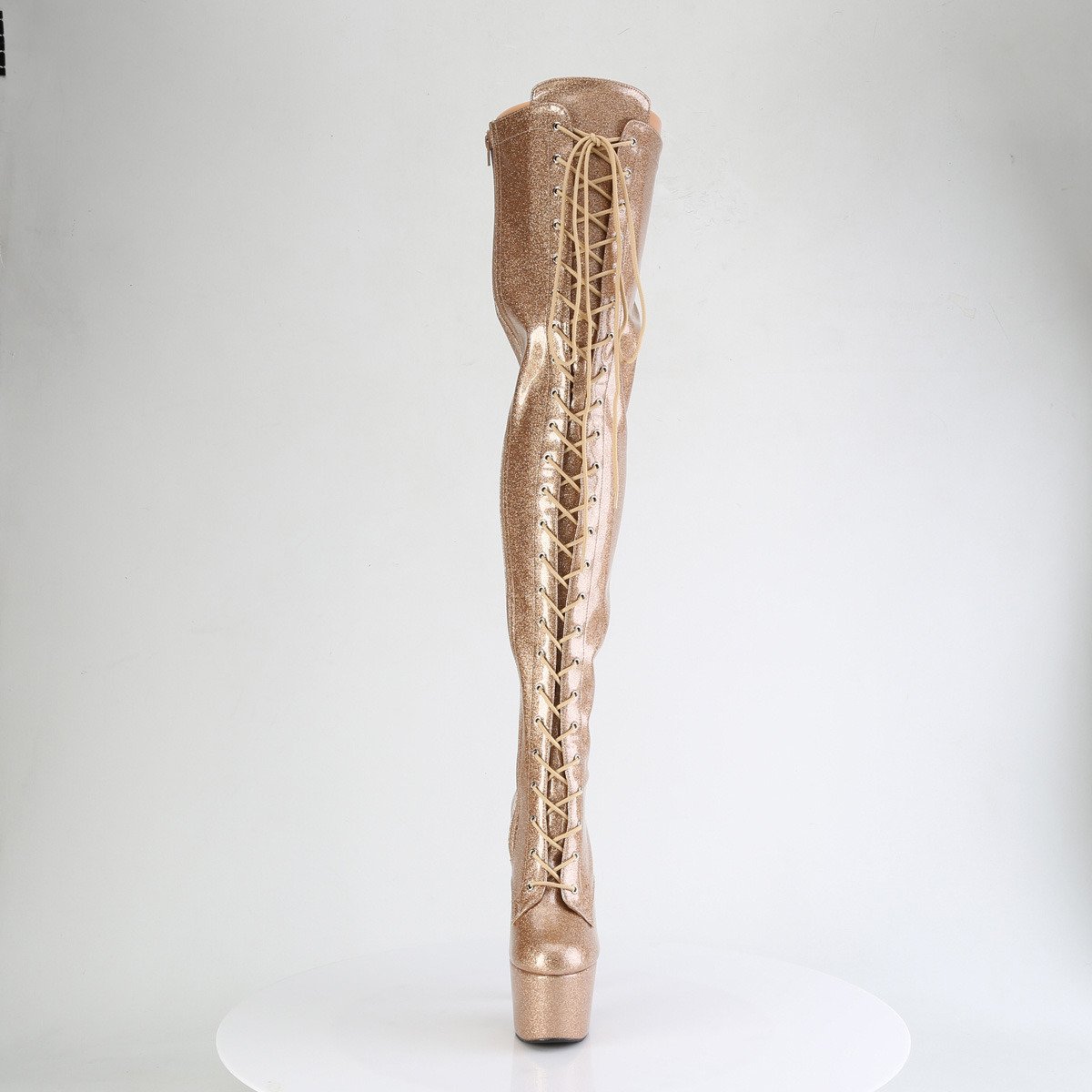 Pleaser Adore-3020GP GG/M - Shiny Gold High-Platform Thigh High Boots