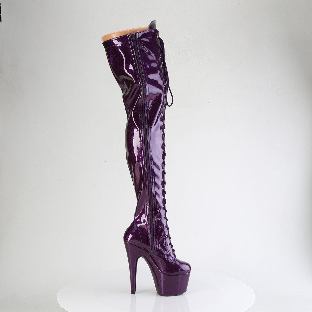 Pleaser Adore-3020GP PPG/M - Shiny Violet High-Platform Thigh High Boots