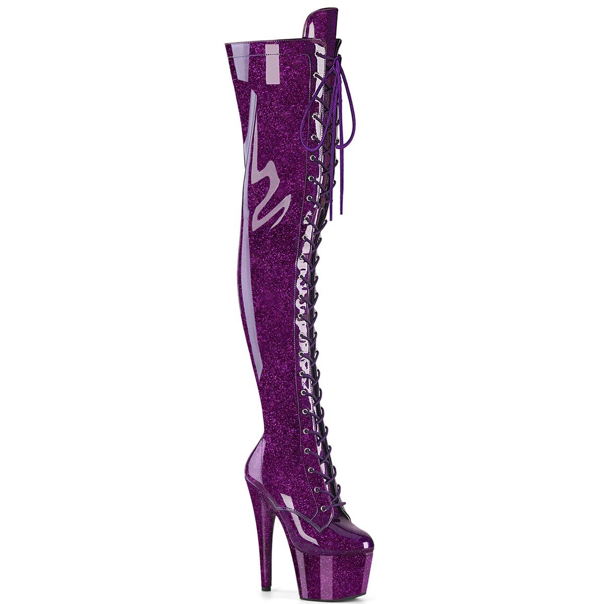 Pleaser Adore-3020GP PPG/M - Shiny Violet High-Platform Thigh High Boots