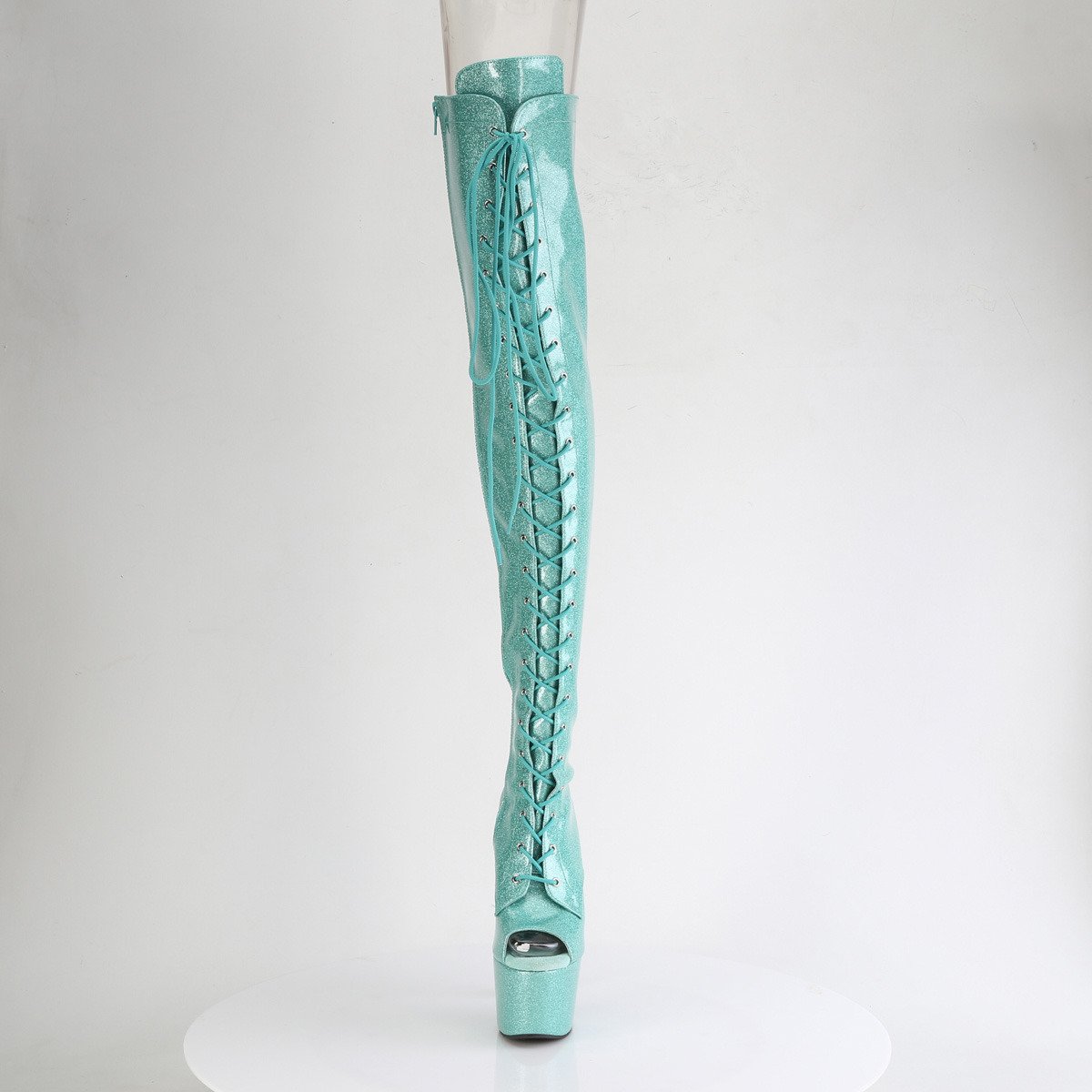 Pleaser Adore-3021GP AQG/M - Shiny Turquoise High-Platform Thigh High Boots