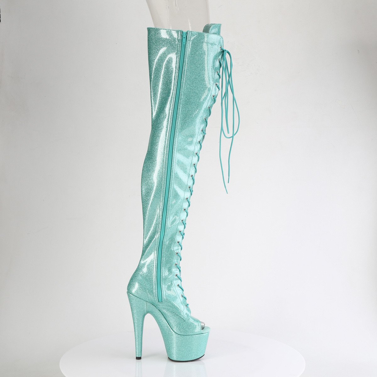 Pleaser Adore-3021GP AQG/M - Shiny Turquoise High-Platform Thigh High Boots