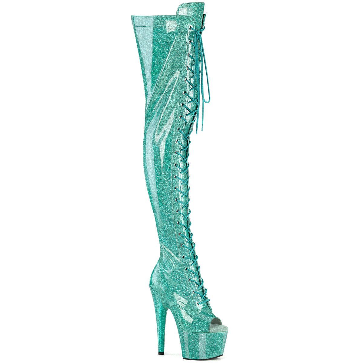 Pleaser Adore-3021GP AQG/M - Shiny Turquoise High-Platform Thigh High Boots