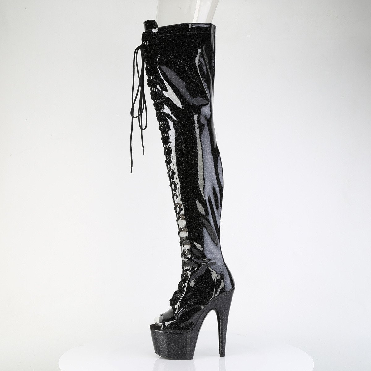 Pleaser Adore-3021GP BG/M - Shiny Black High-Platform Thigh High Boots