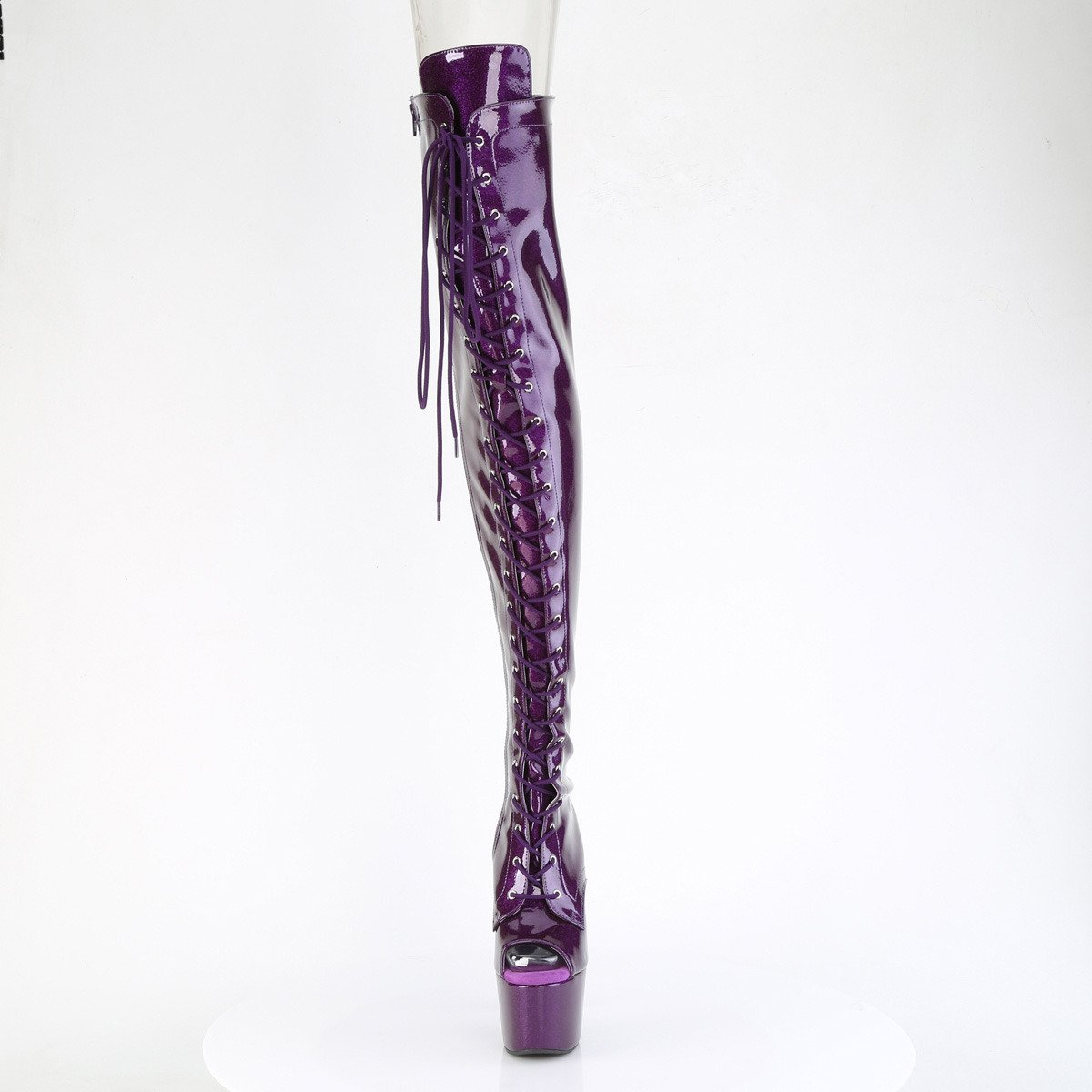 Pleaser Adore-3021GP PPG/M - Shiny Violet High-Platform Thigh High Boots